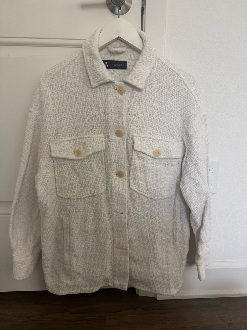 Zara Cream Textured Button-Front Utility Jacket
